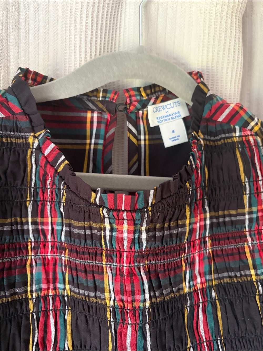 Crewcuts Black Plaid Smocked Dress with Red and Teal Stripes